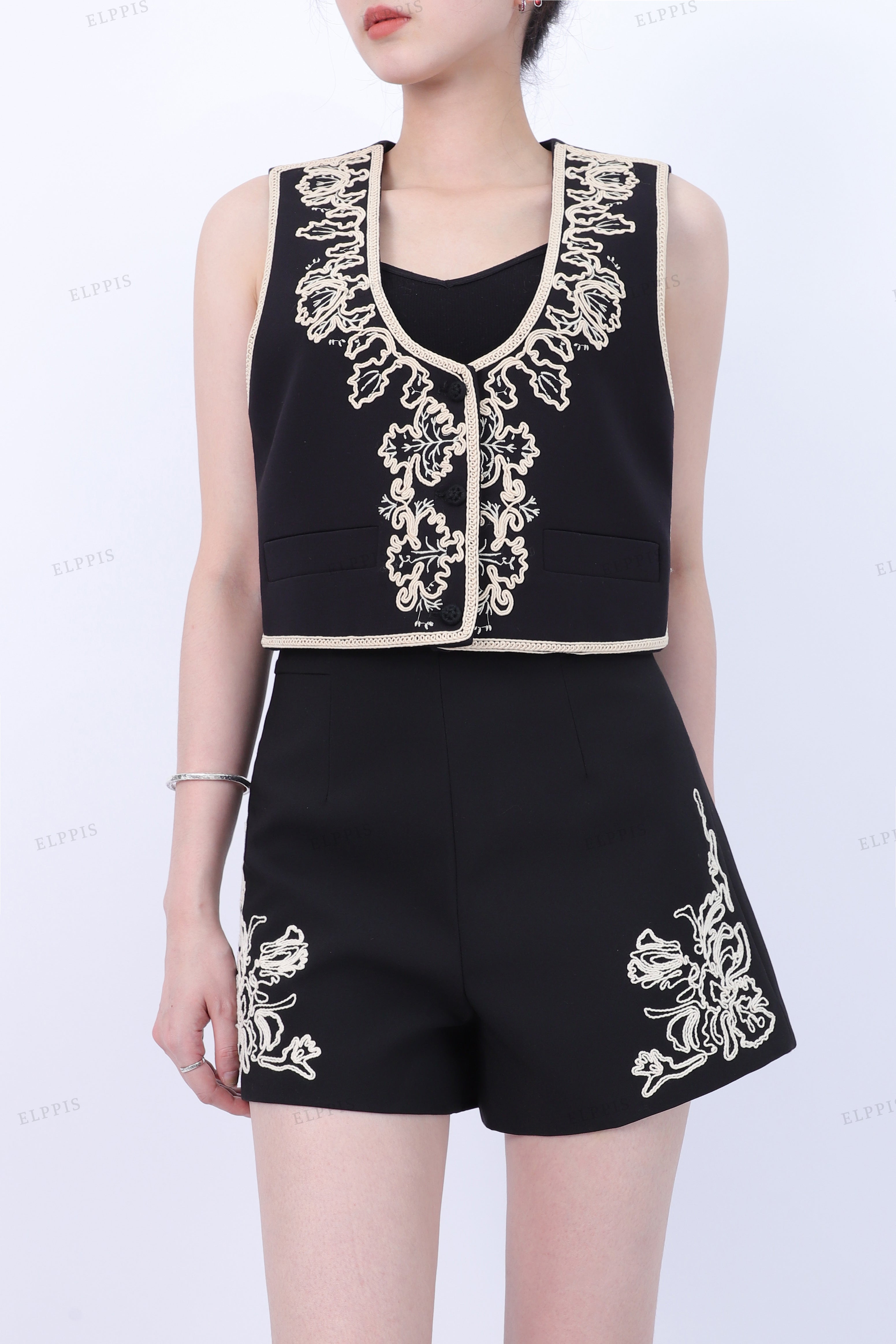 WFW062 Embroidery Vest and Shorts Set