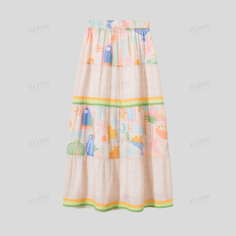 WZQA1331 Tropical Prints Long Skirt