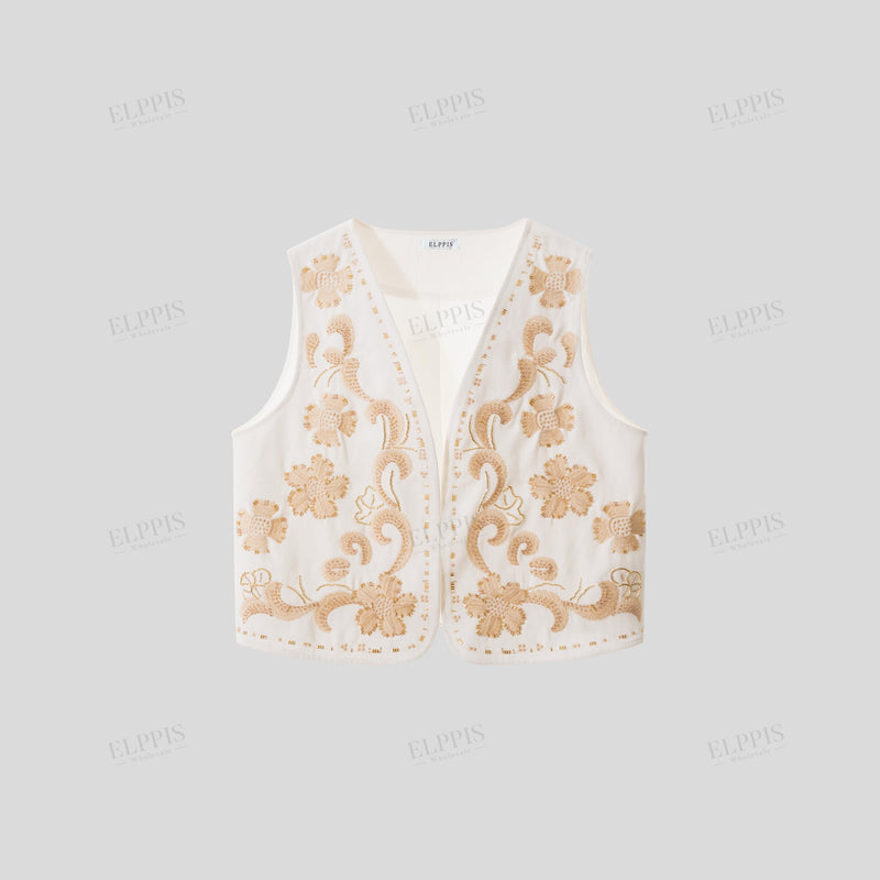 WZTA1304 Embroidered Beaded Vest Outerwear