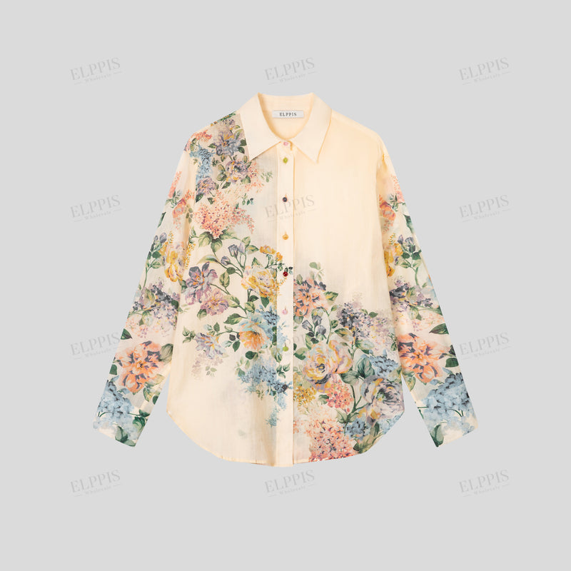WZTA1311 Floral Linen Blouse Shirt