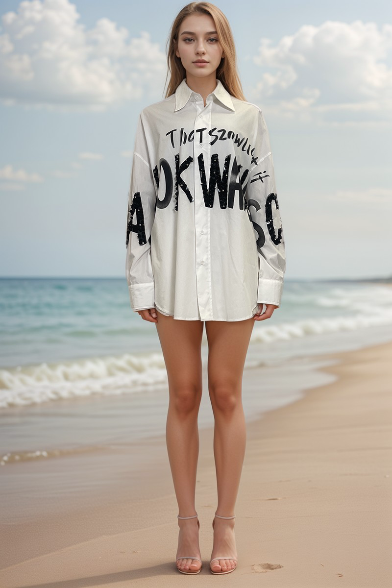 WZTA1098-Oversized Button-Up Shirt