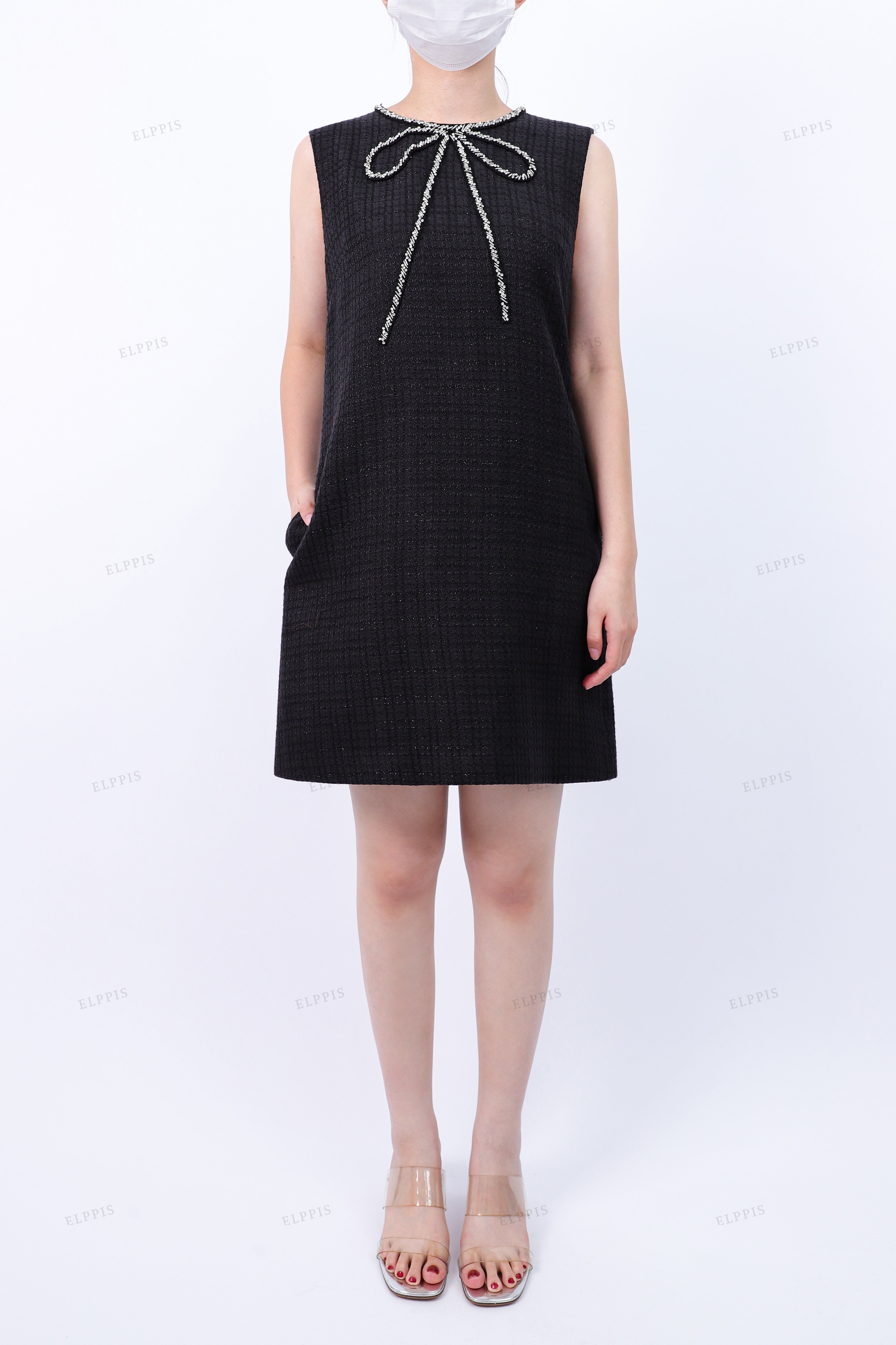 WFWC021 Rhinestones Tweed Quilted Short Dress