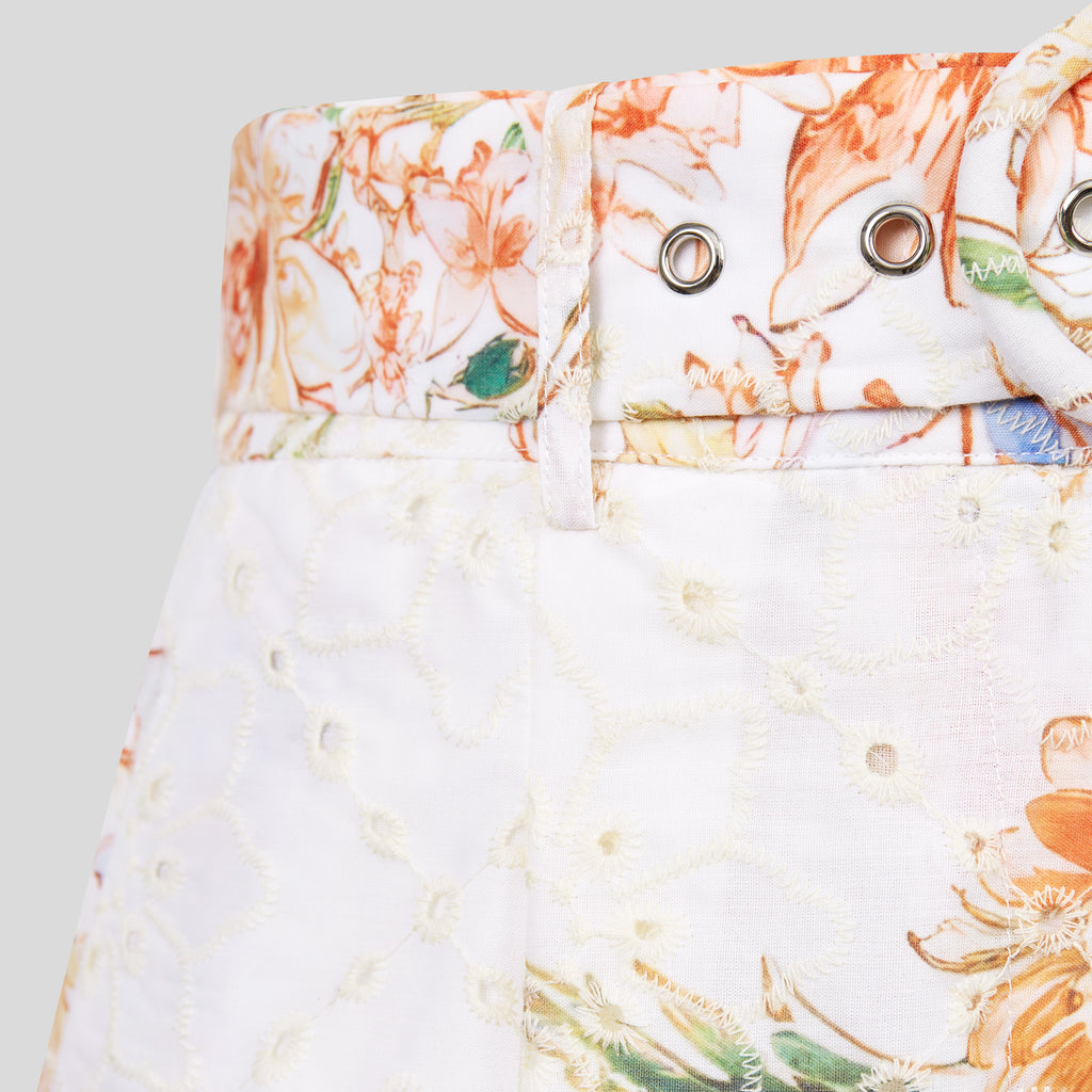 WZUA1020-Floral Eyelet Two-Piece Shorts Set