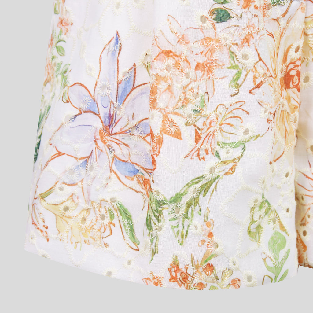 WZUA1020-Floral Eyelet Two-Piece Shorts Set