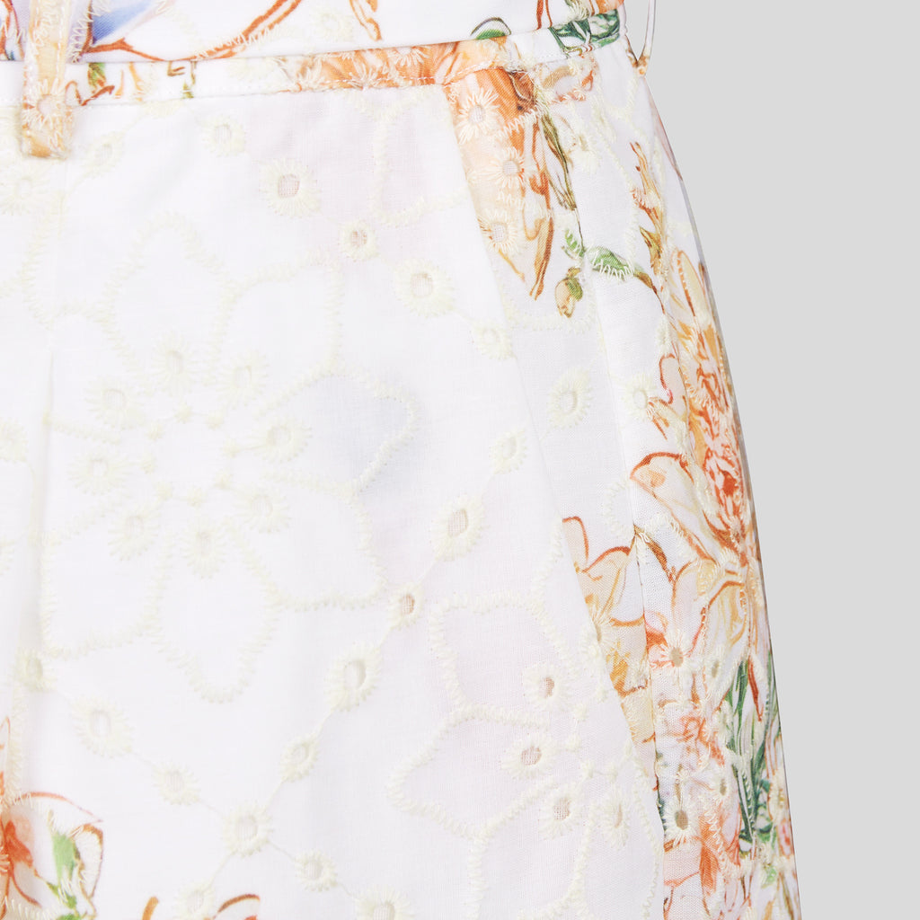 WZUA1020-Floral Eyelet Two-Piece Shorts Set