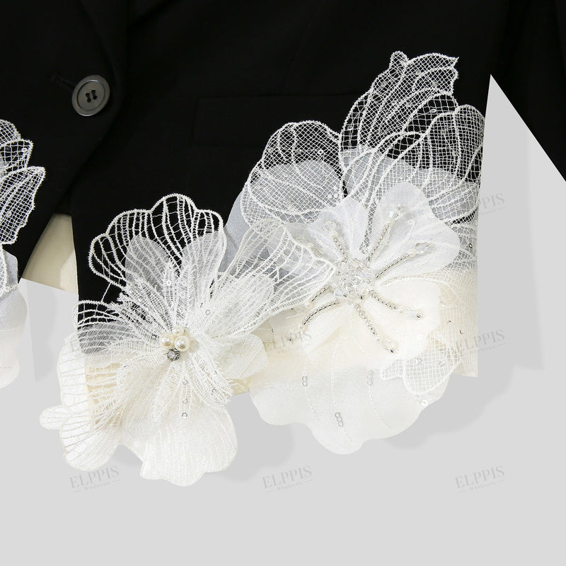 WZUA1352 3D Flowers Crop Blazer and Skirt Set