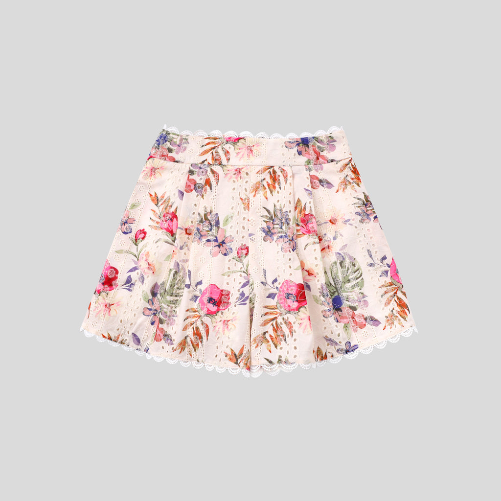 WZUA1026-Floral Eyelet Two-Piece Shorts Set