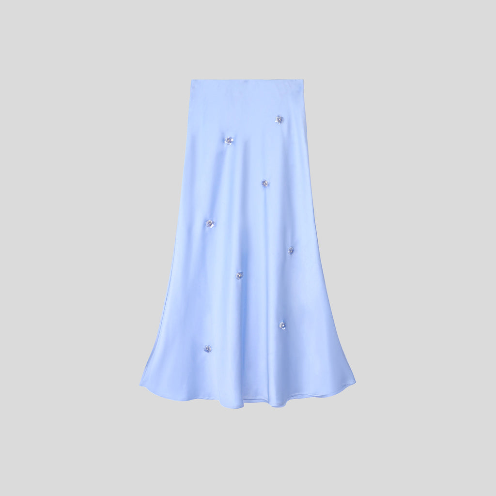 WZQA1126-Satin Embellished Midi Skirt