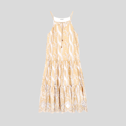 BA1030-Embroidered Halter Tiered Dress
