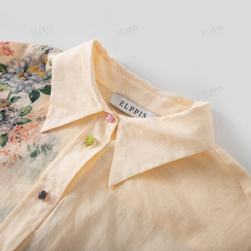 WZTA1311 Floral Linen Blouse Shirt