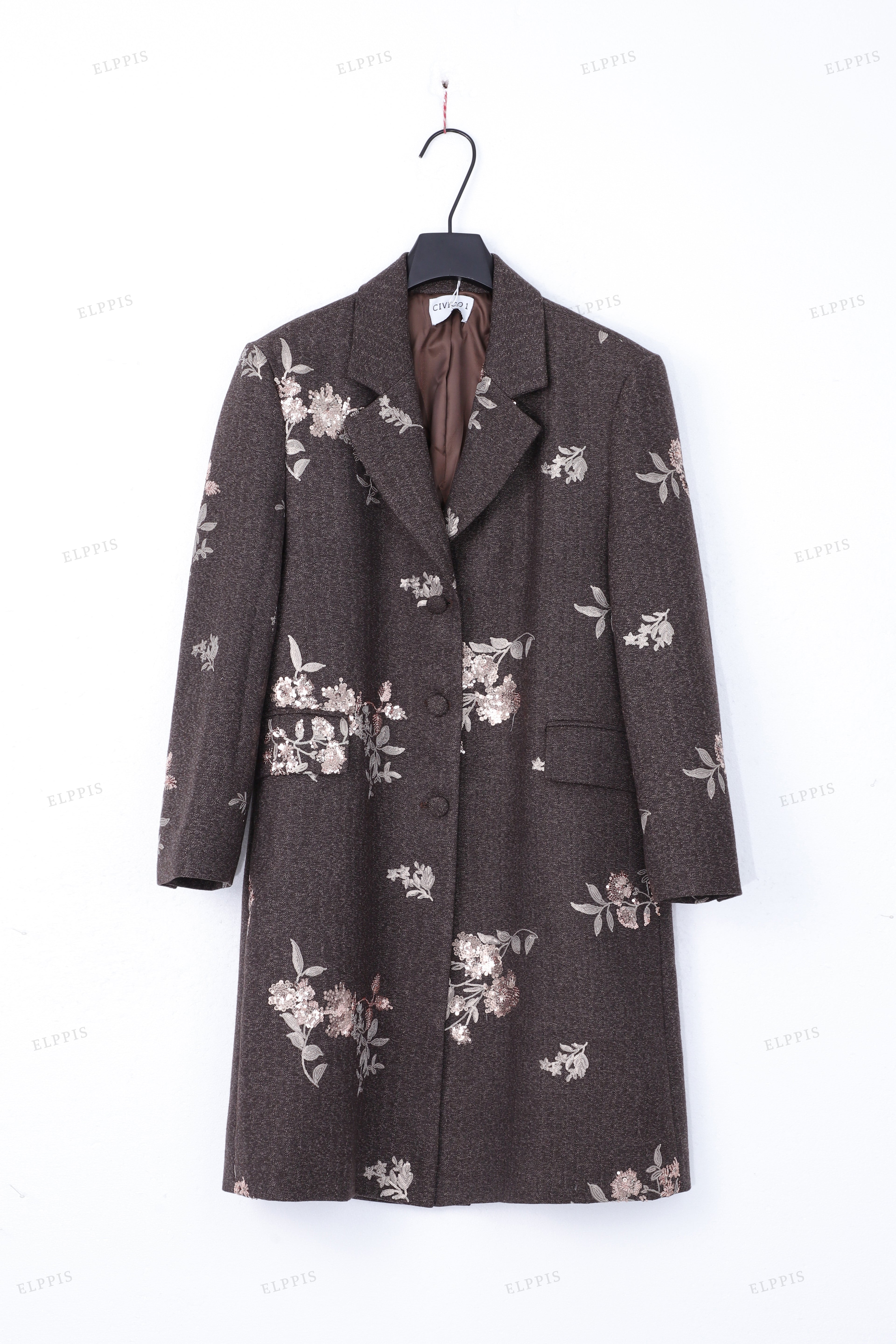 WFW046C Sequins Embroidery Long Blazer Coat Outerwear