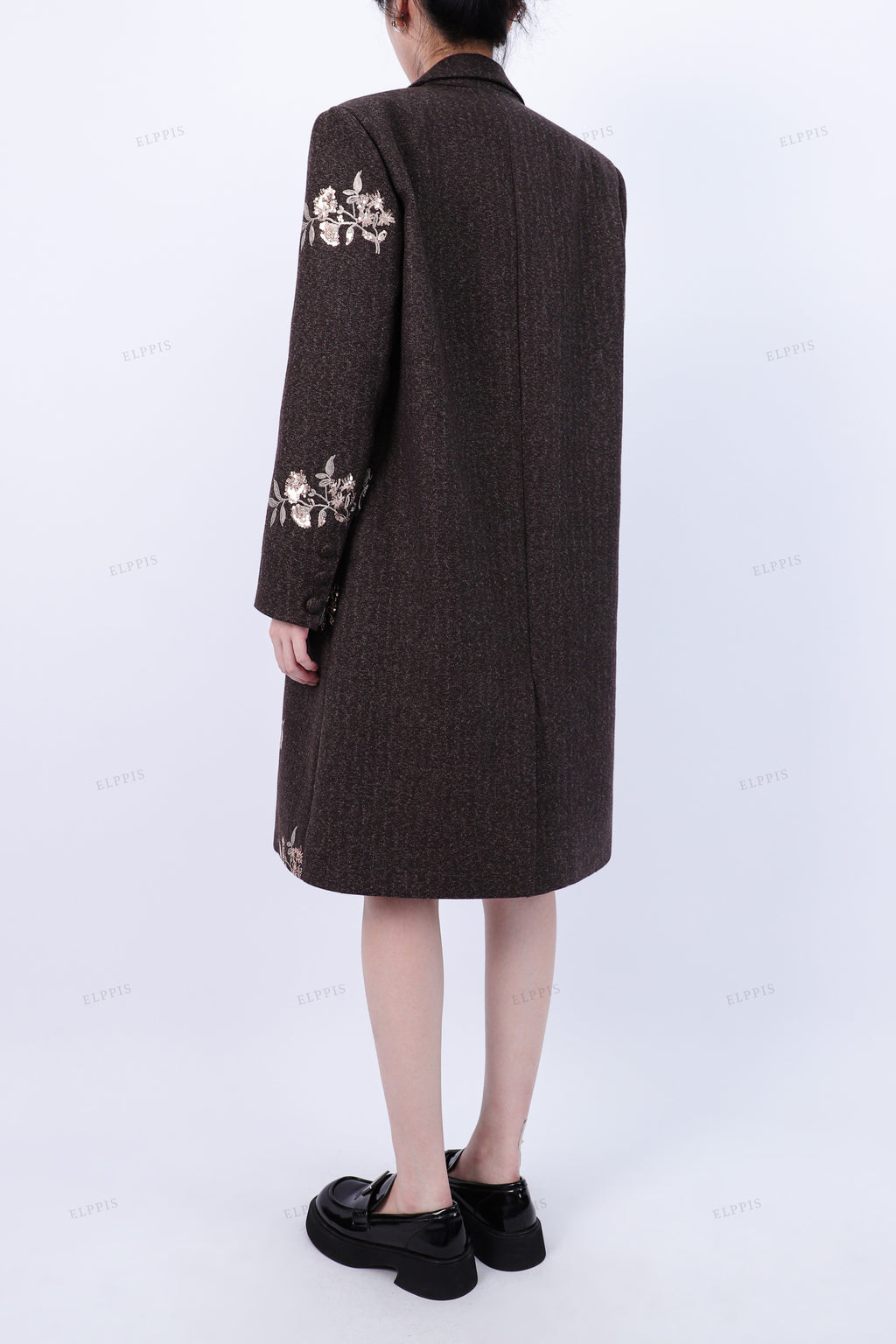 WFW046C Sequins Embroidery Long Blazer Coat Outerwear