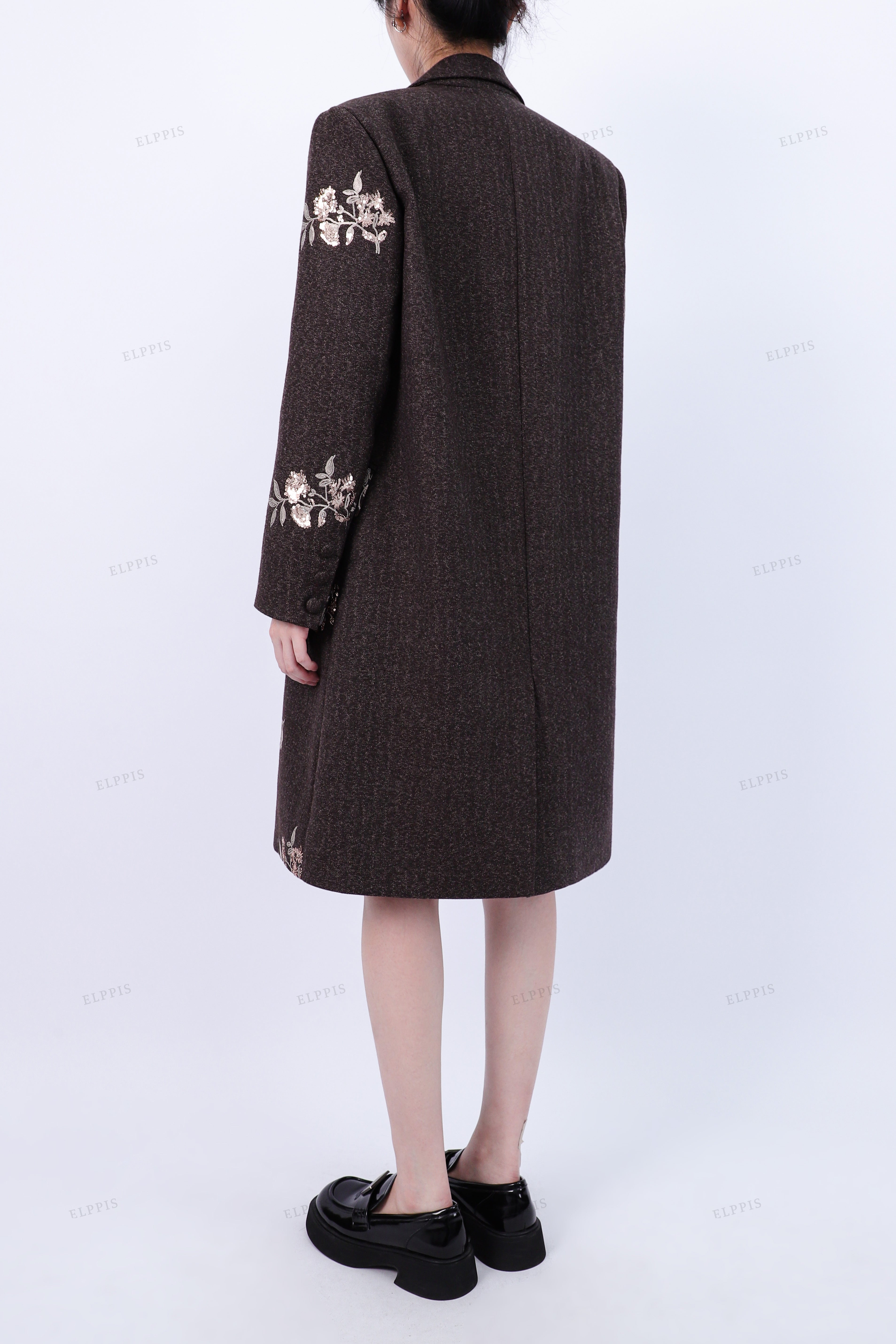 WFW046C Sequins Embroidery Long Blazer Coat Outerwear