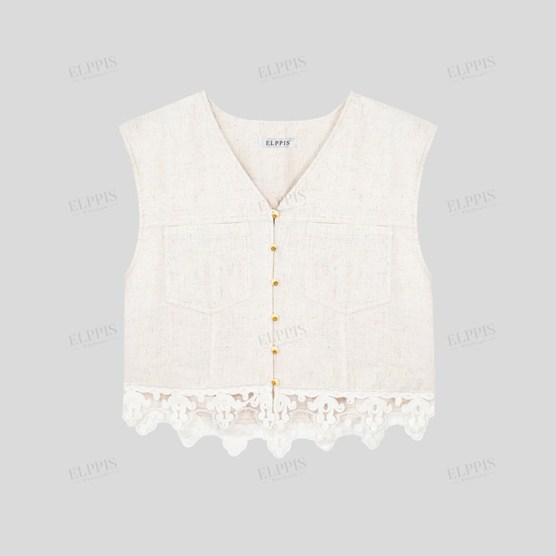 WZUA1318 Lace Hem Crop Top and Pants Set
