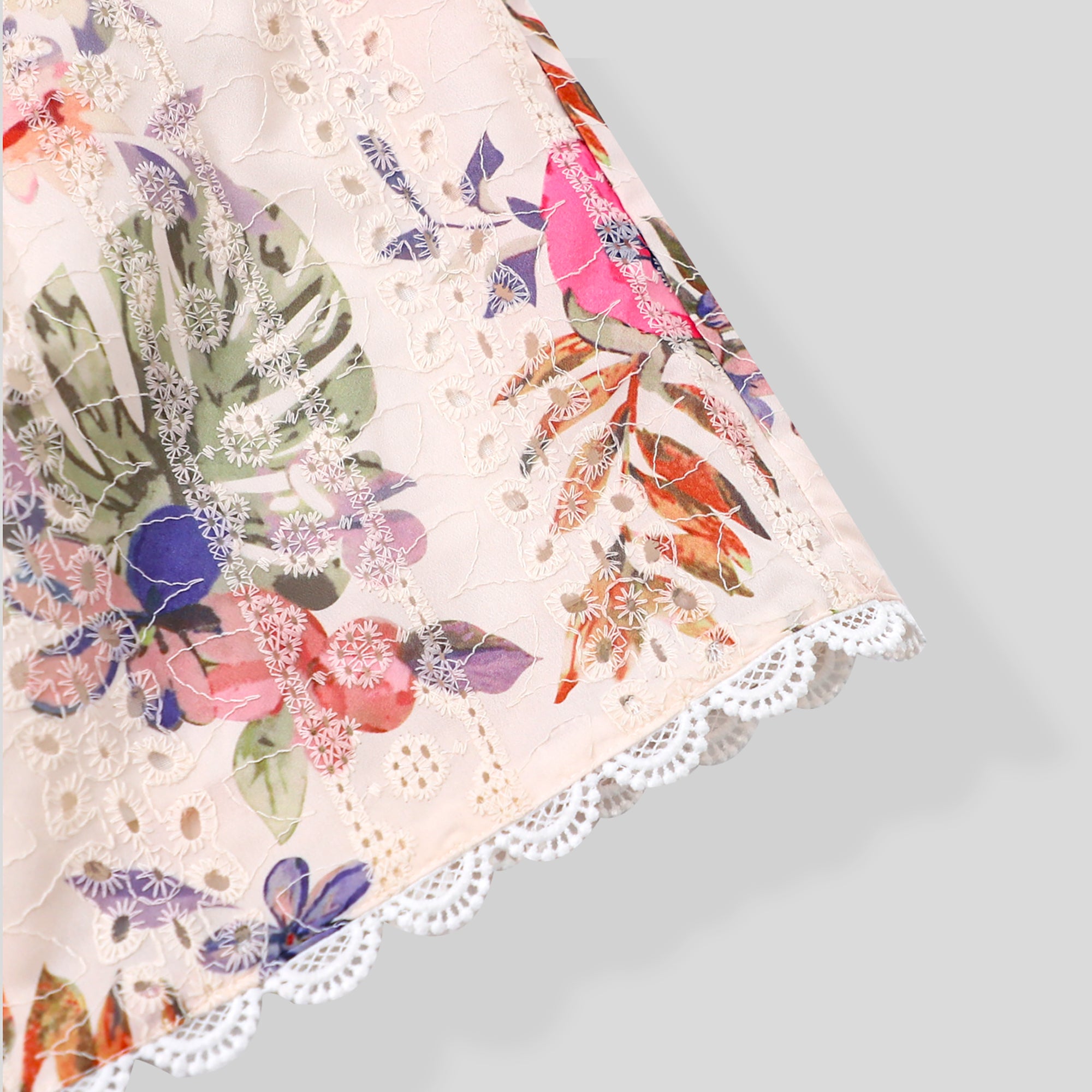 UA1026-Floral Eyelet Two-Piece Shorts Set