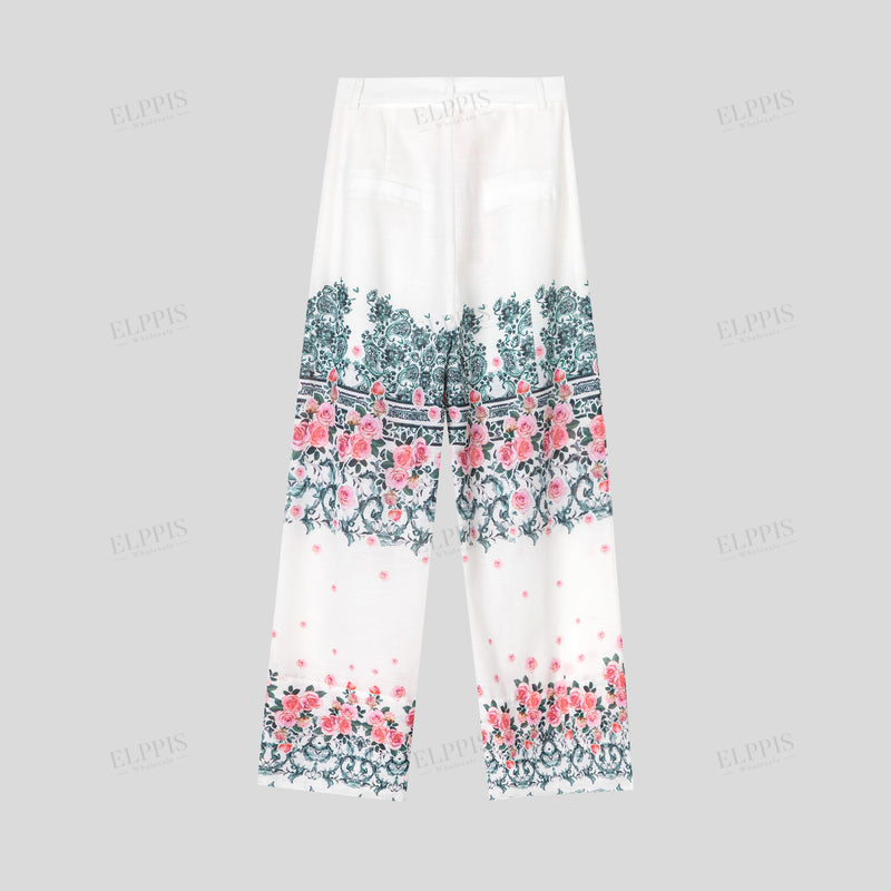 WZPA1291 Rose Print Wide-leg Pants