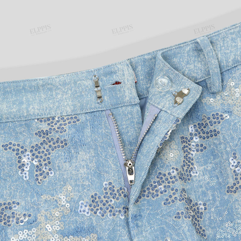 WZQA1451P Sequins Embroidery Long Pants