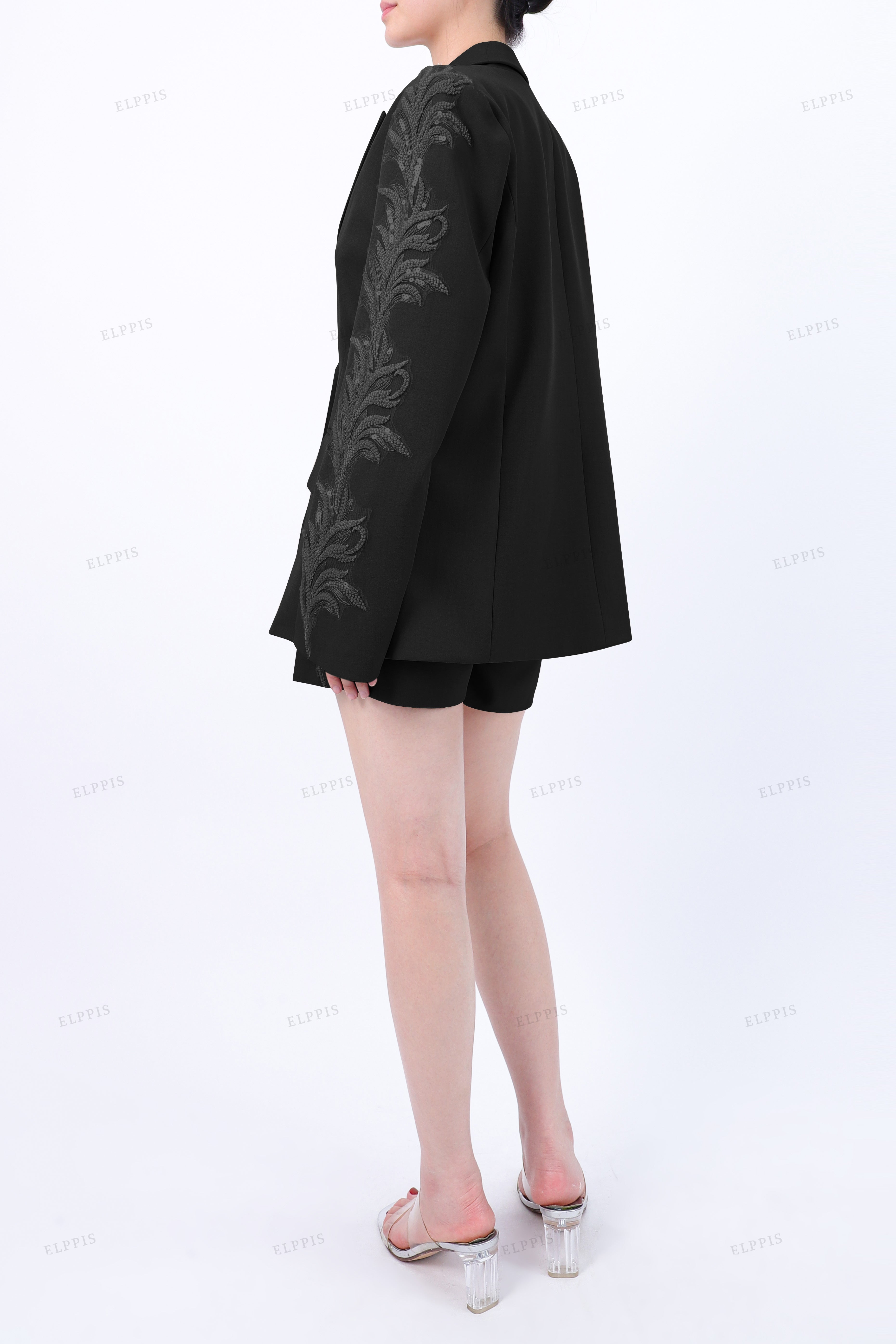 WFW064 Sequins Embroidery Blazer and Shorts Set