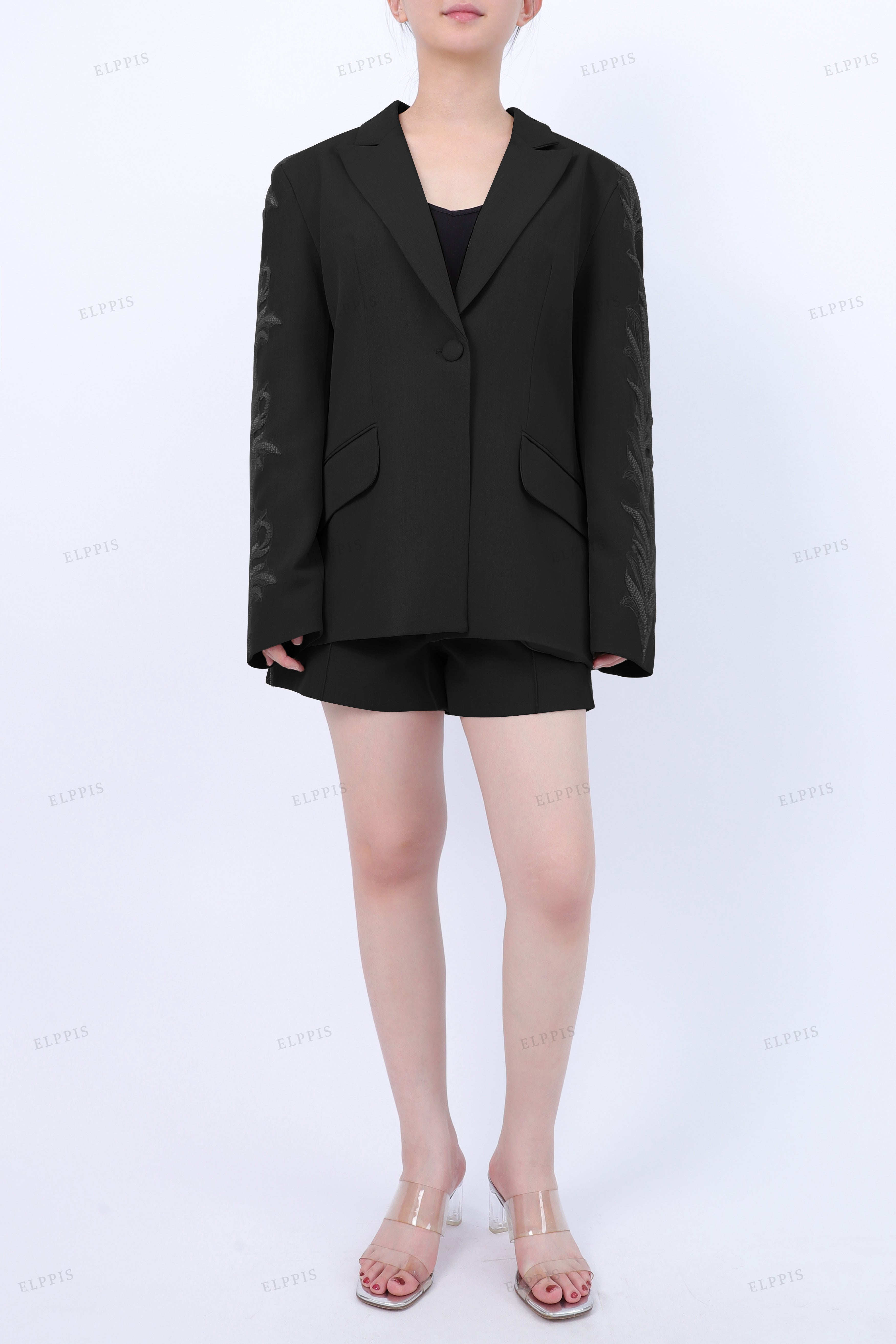 WFW064 Sequins Embroidery Blazer and Shorts Set