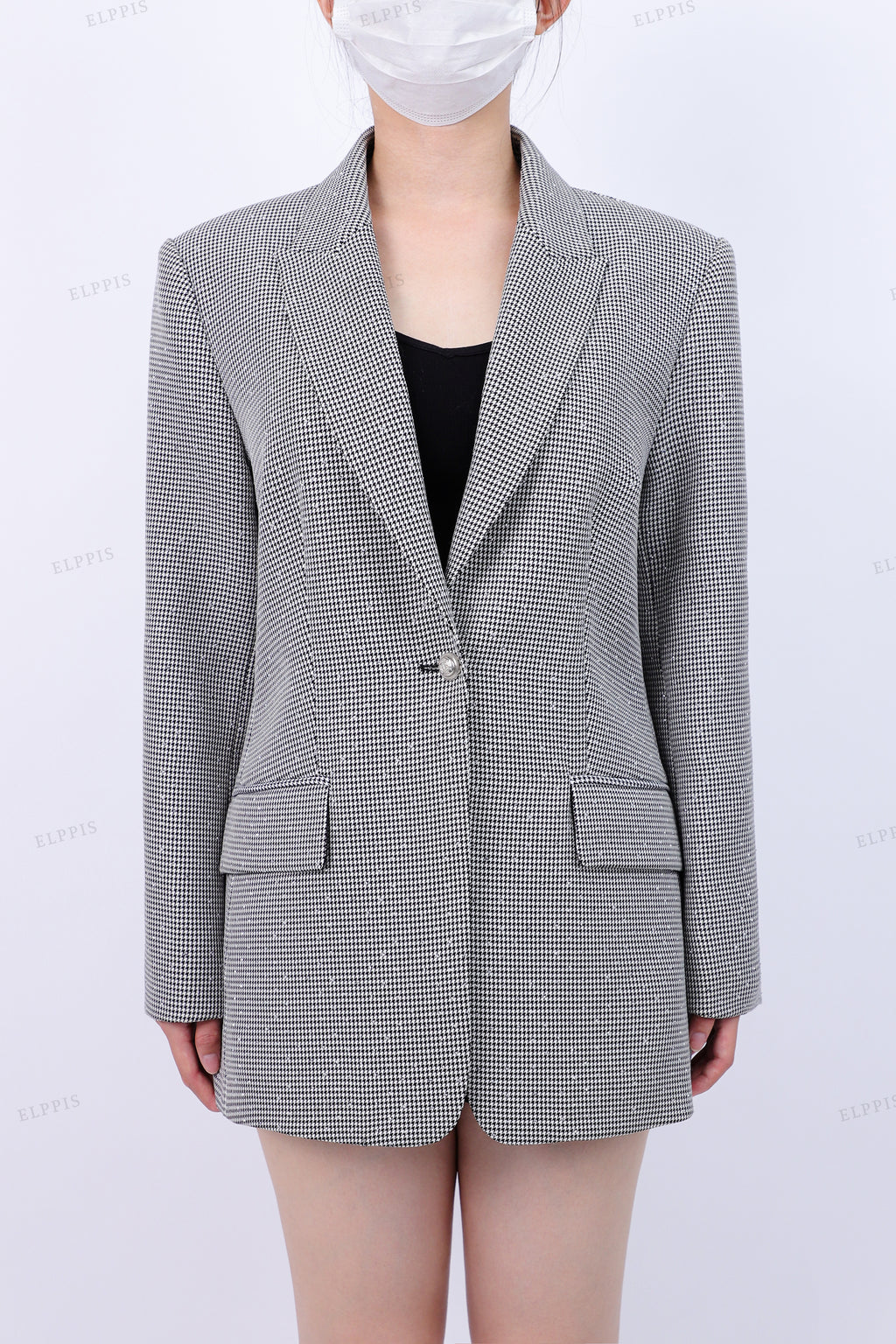 WFW065T Houndstooth Long Blazer Jacket