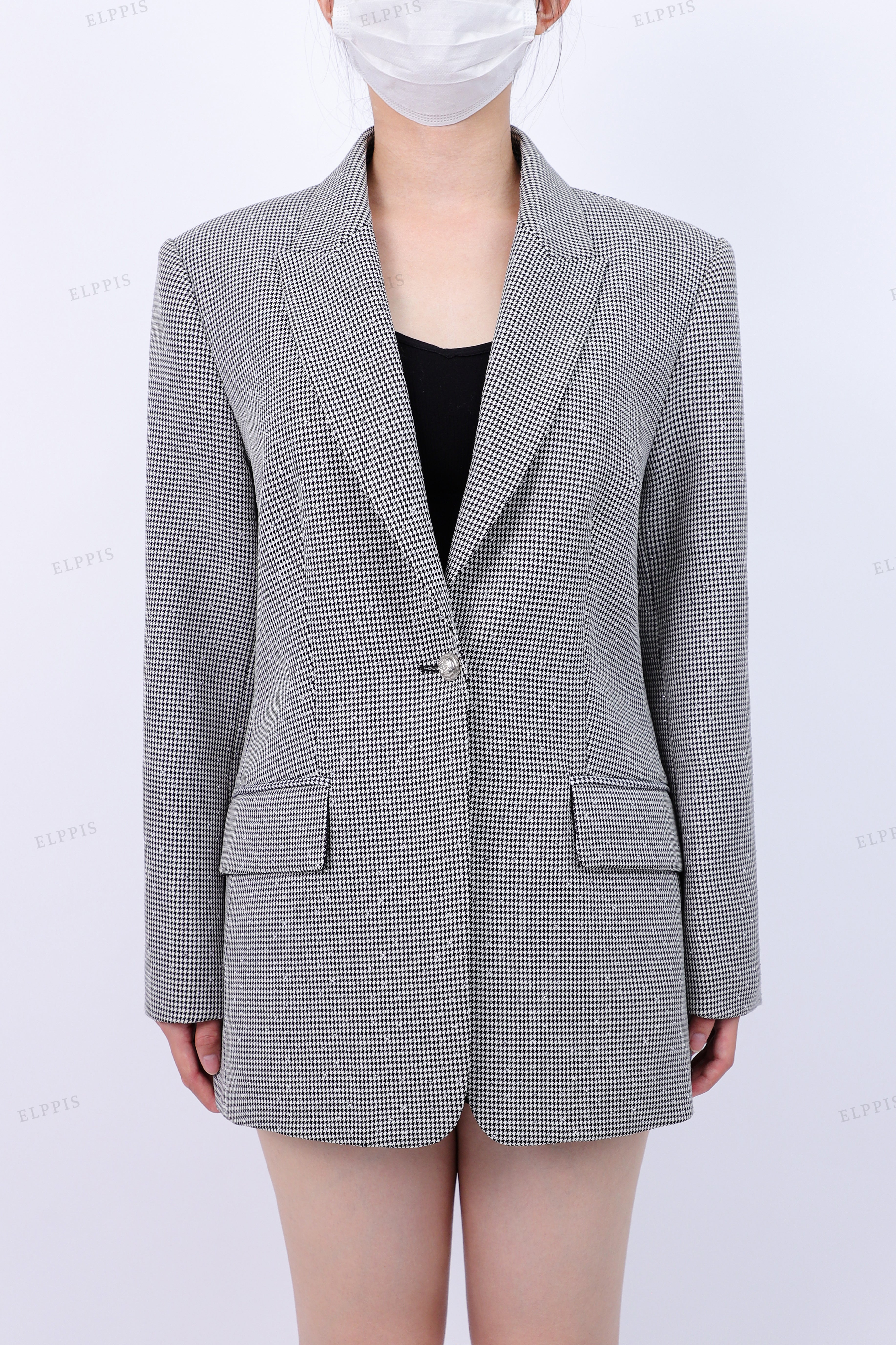 WFW065T Houndstooth Long Blazer Jacket