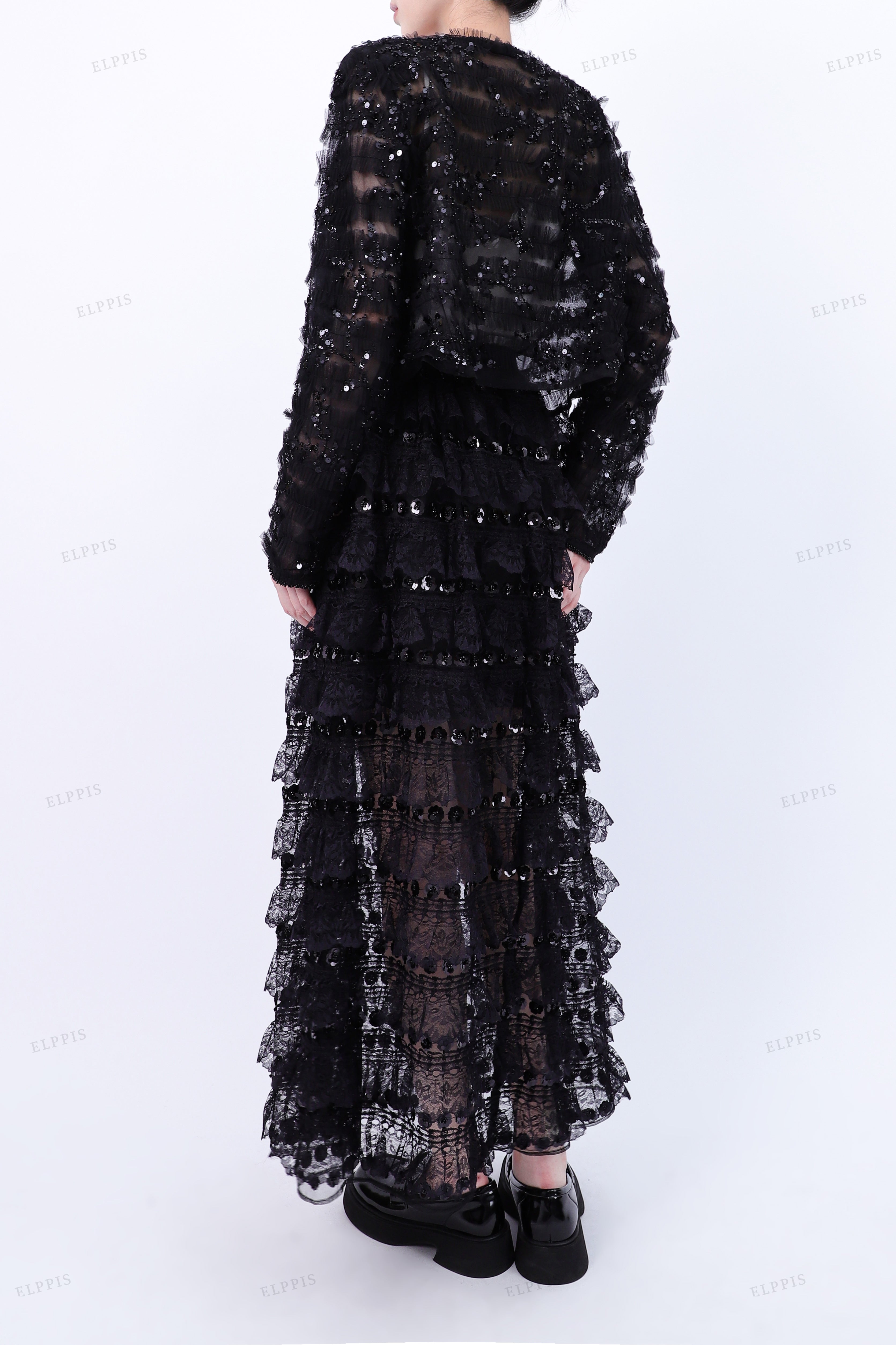 WFW068 Lace Sheer Jacket and Skirt Set