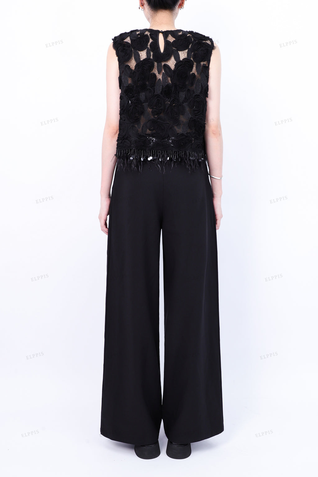 WFW070V Roses Tassels Sleeveless Top