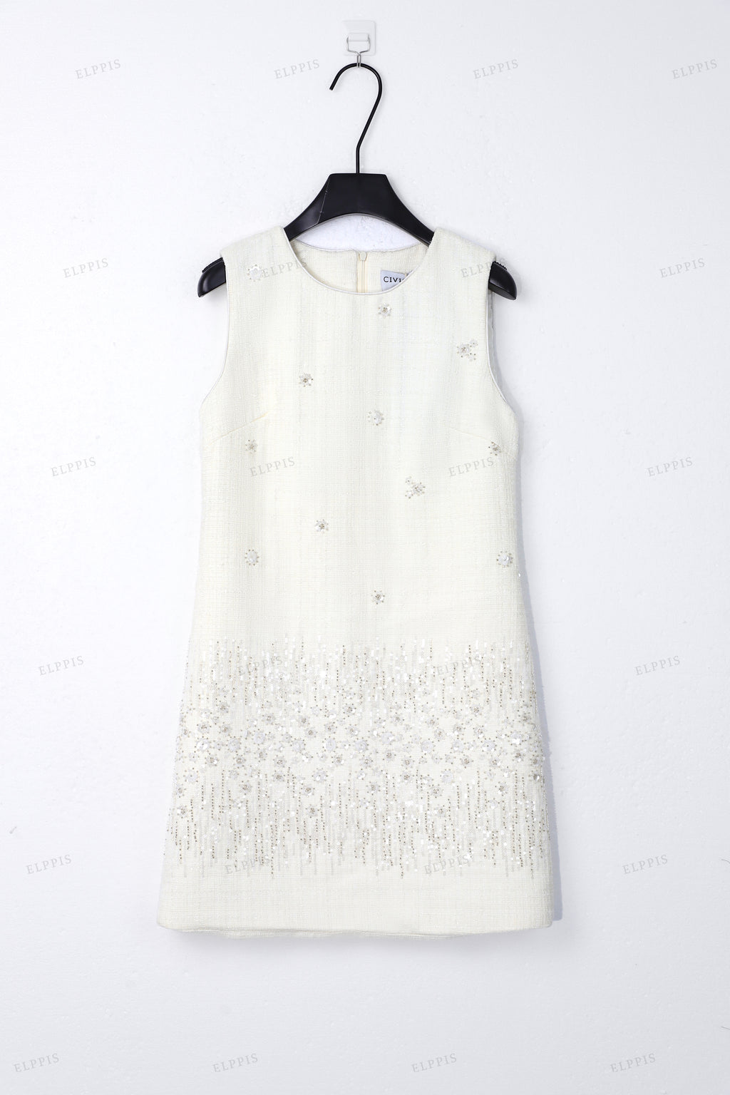 WFW077B Sequins Tweed Sleeveless Short Dress