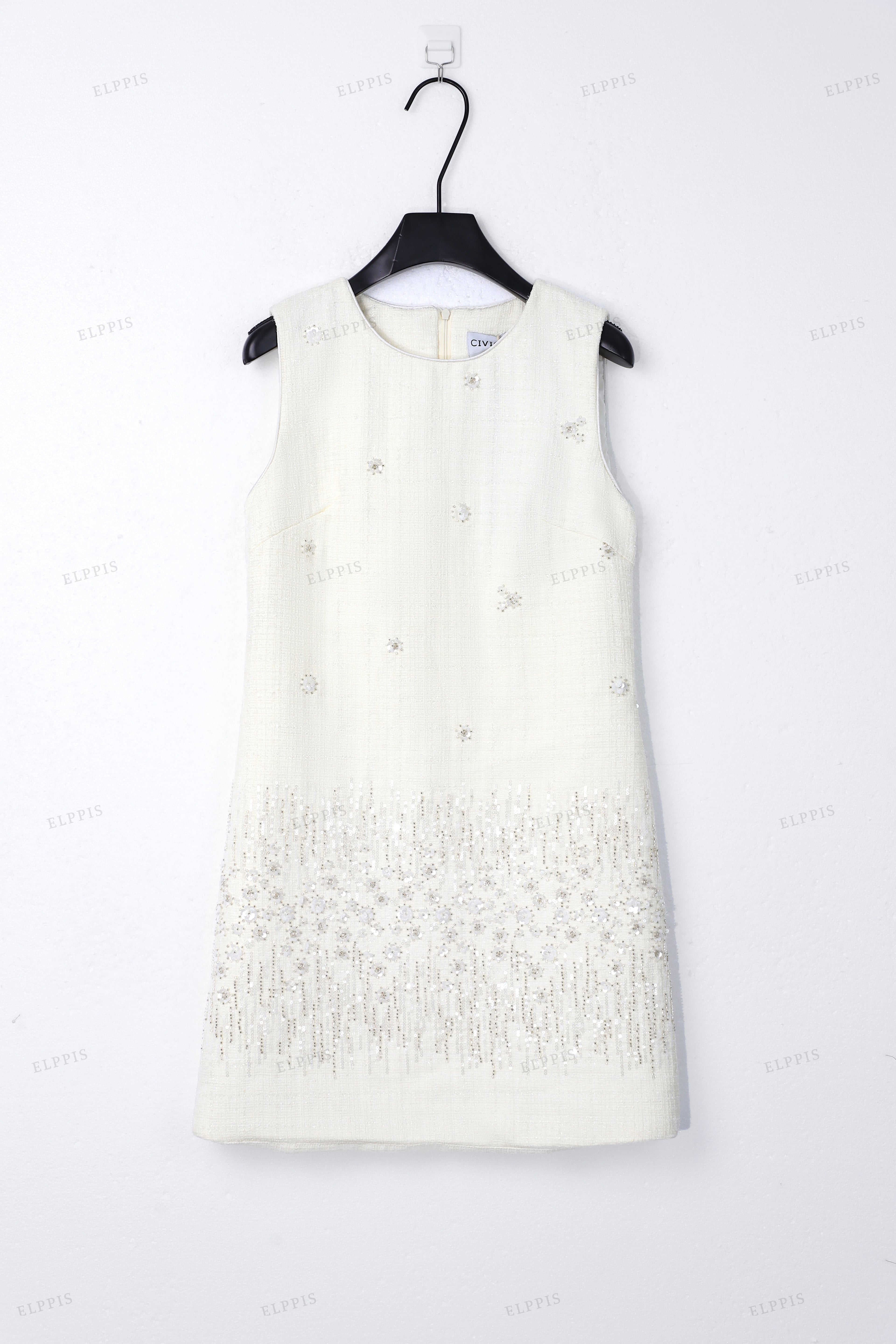 WFW077B Sequins Tweed Sleeveless Short Dress