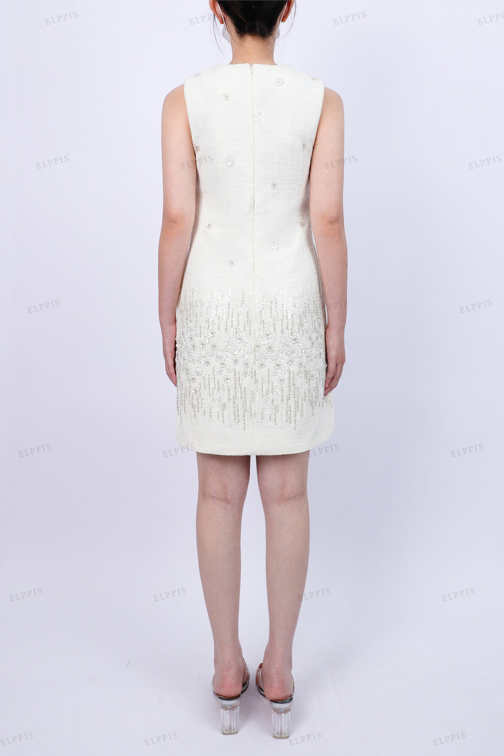 WFW077B Sequins Tweed Sleeveless Short Dress