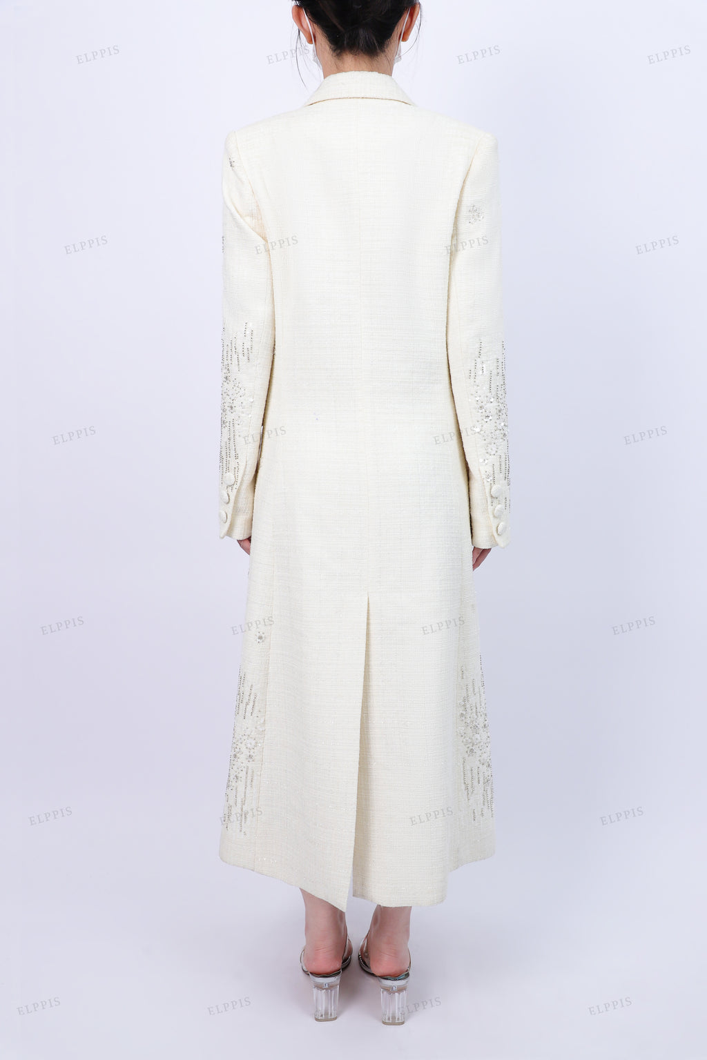WFW077C Sequins Tweed Long Blazer Coat