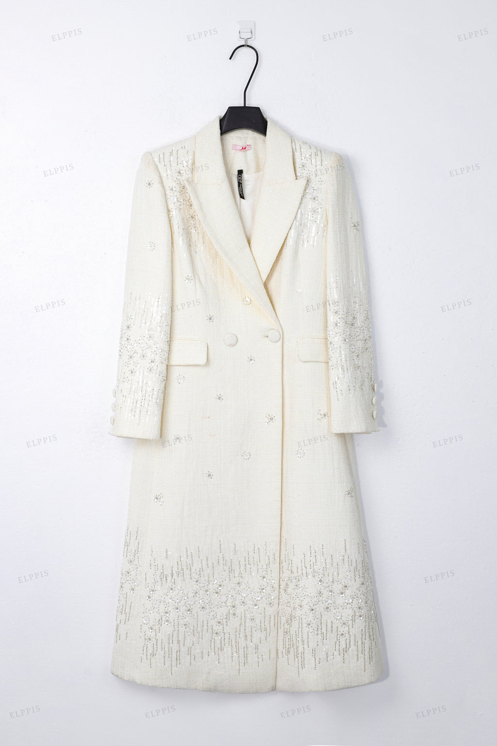 WFW077C Sequins Tweed Long Blazer Coat