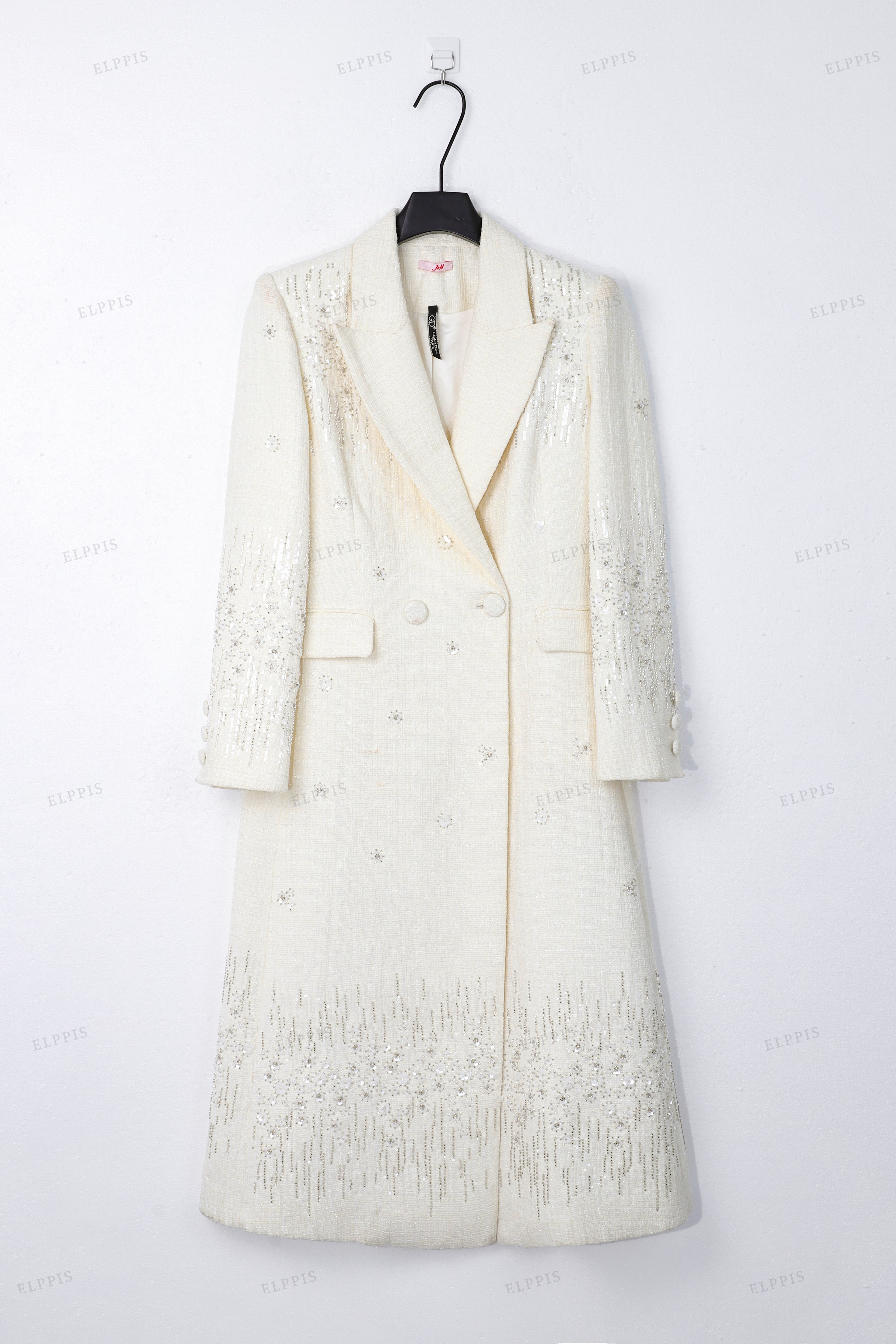 WFW077C Sequins Tweed Long Blazer Coat