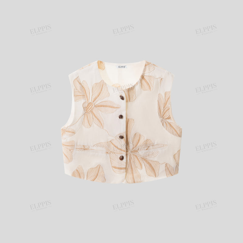 WZTA1204 Floral Embroidered Sleeveless Shirt