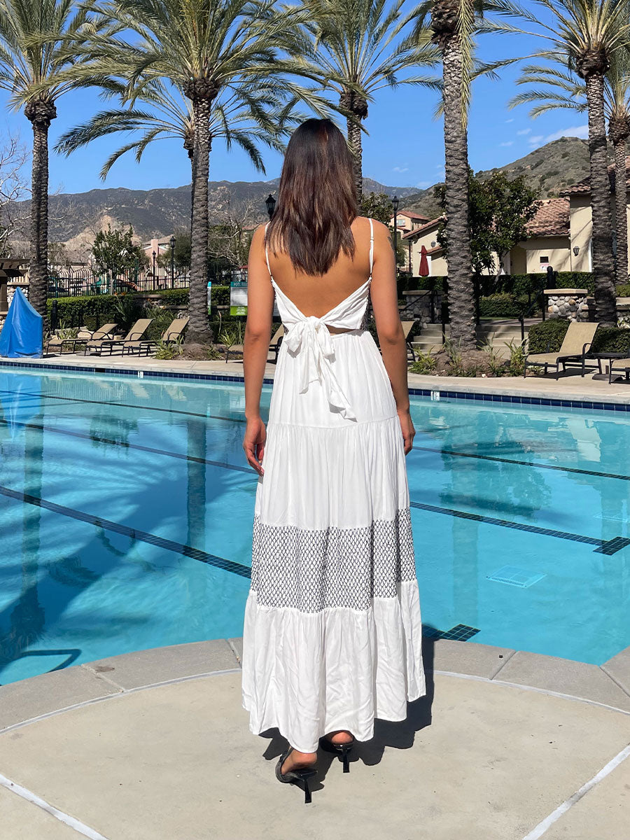 WZBA1066-Smocked Tiered Maxi Dress