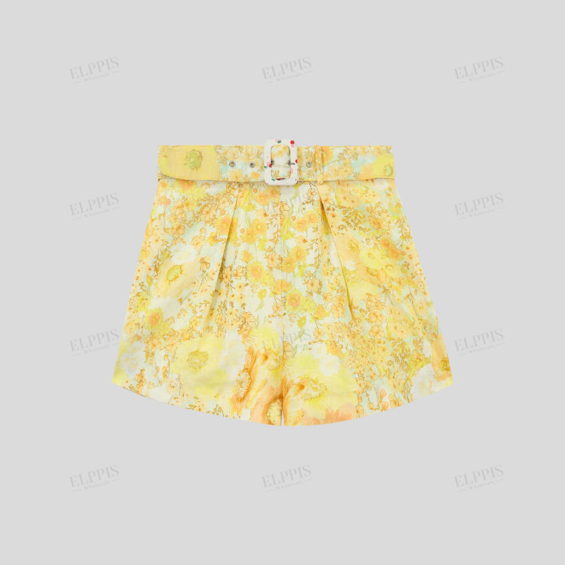 WZPA1303 Floral Prints Belted Shorts