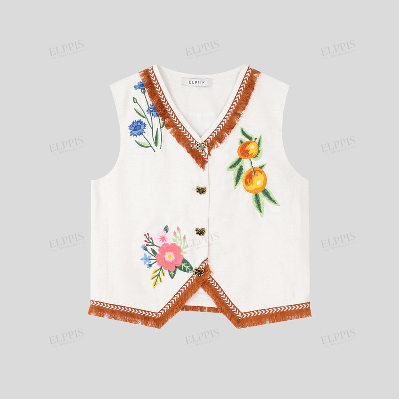 WZUA1274 Embroidered Flower Vest and Shorts Set
