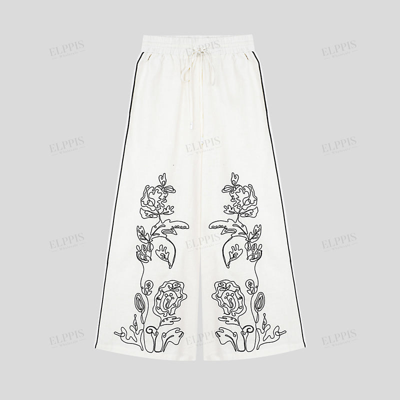 WZPA1422 Embroidery Wide Leg Pants