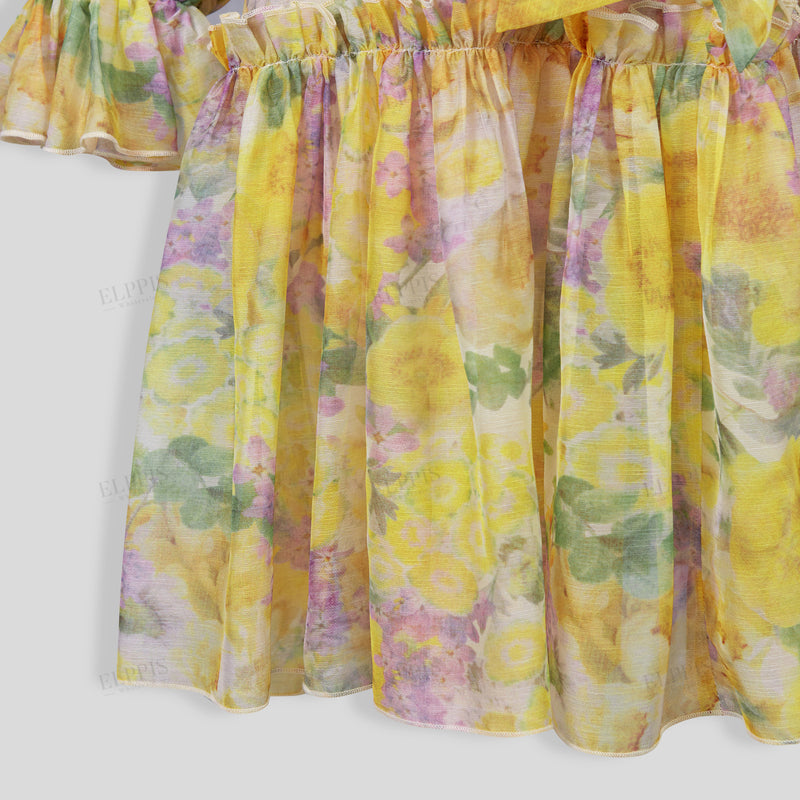 WZBA1076 Chiffon Floral Short Dress