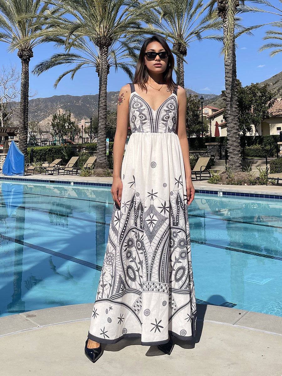 BA1115- Boho Print Maxi Dress