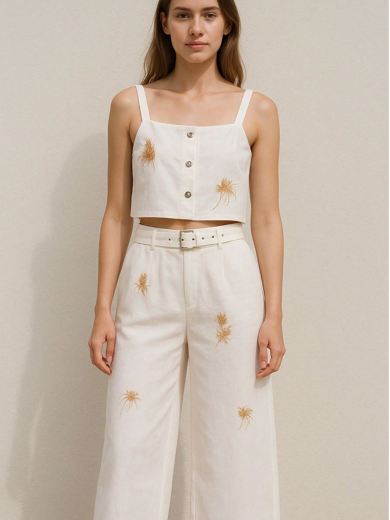 UA1044-T Embroidered Button-Up Crop Top