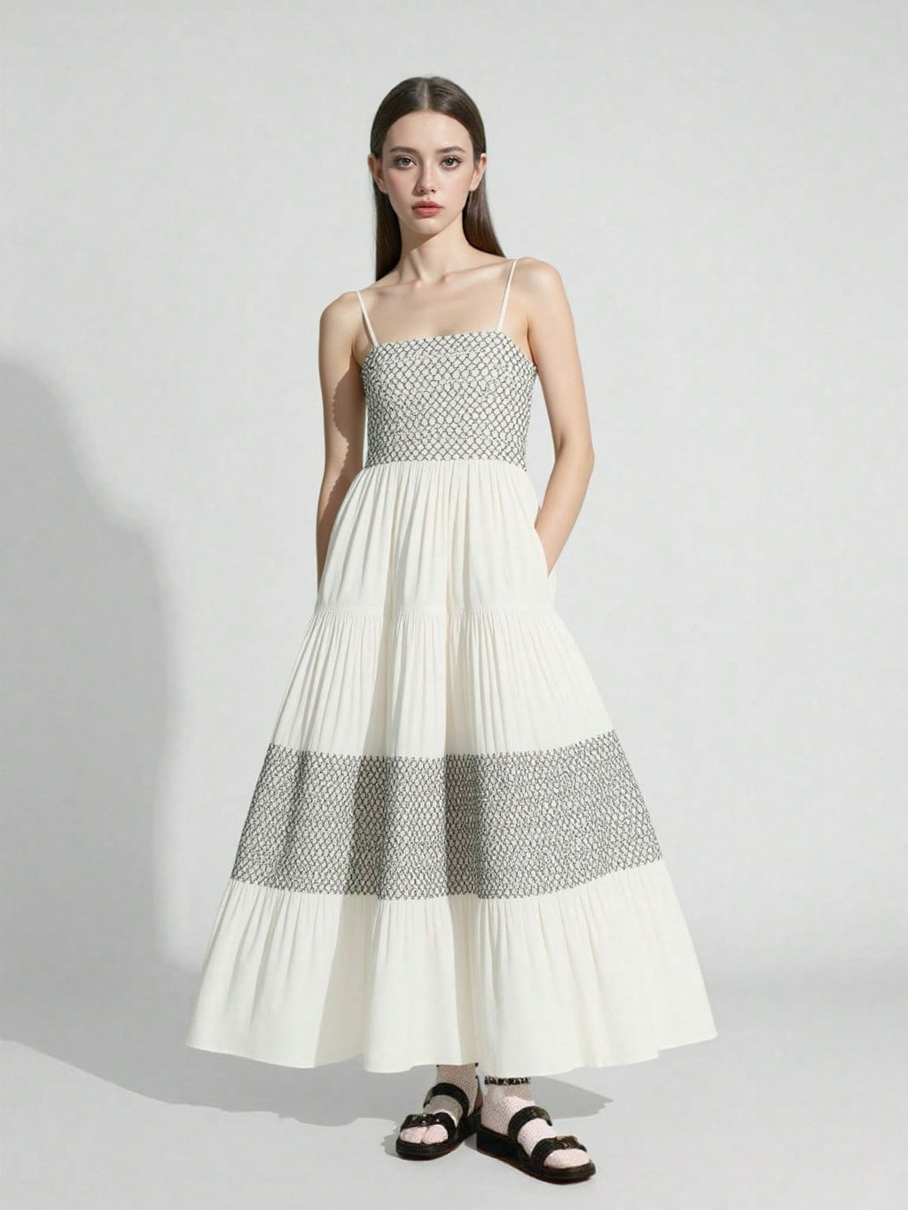 WZBA1066-Smocked Tiered Maxi Dress