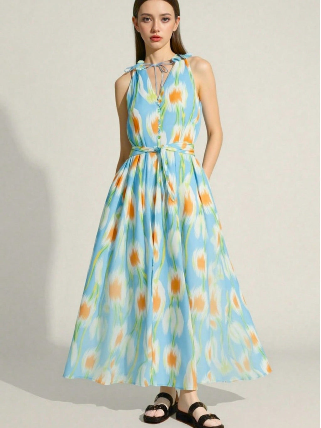 WZBA1080-Abstract Print Maxi Dress