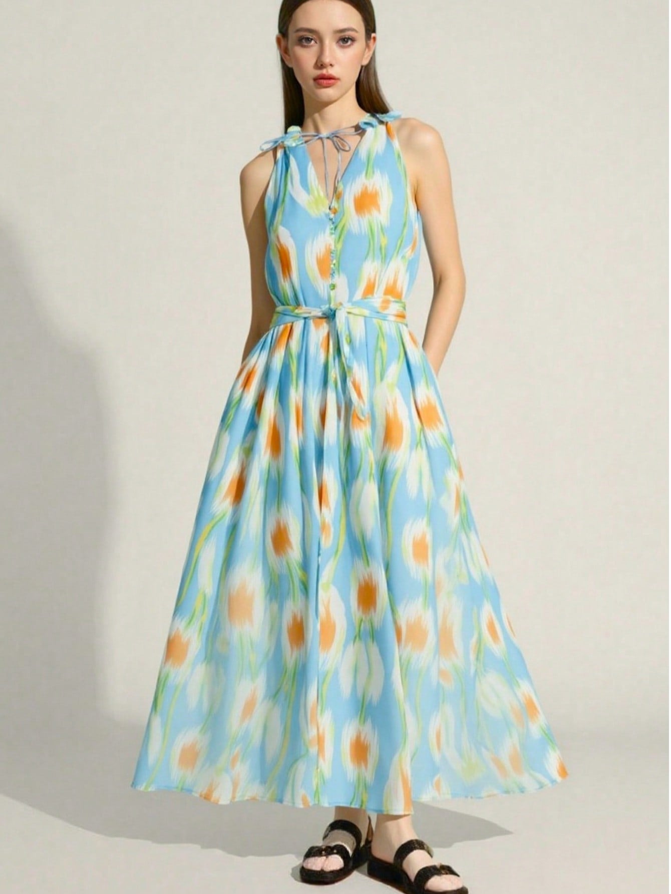BA1080-Abstract Print Maxi Dress