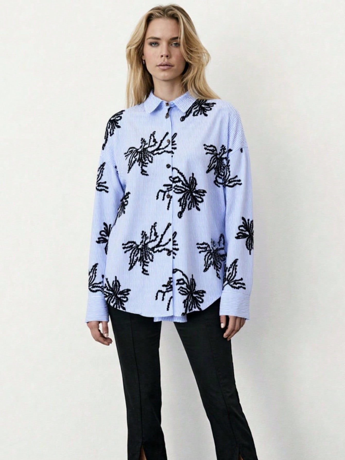 TA1103-Oversized Striped Long Shirt