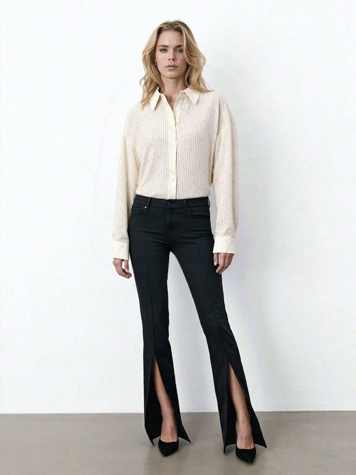TA1095- Sheer Striped Button-Up Shirt