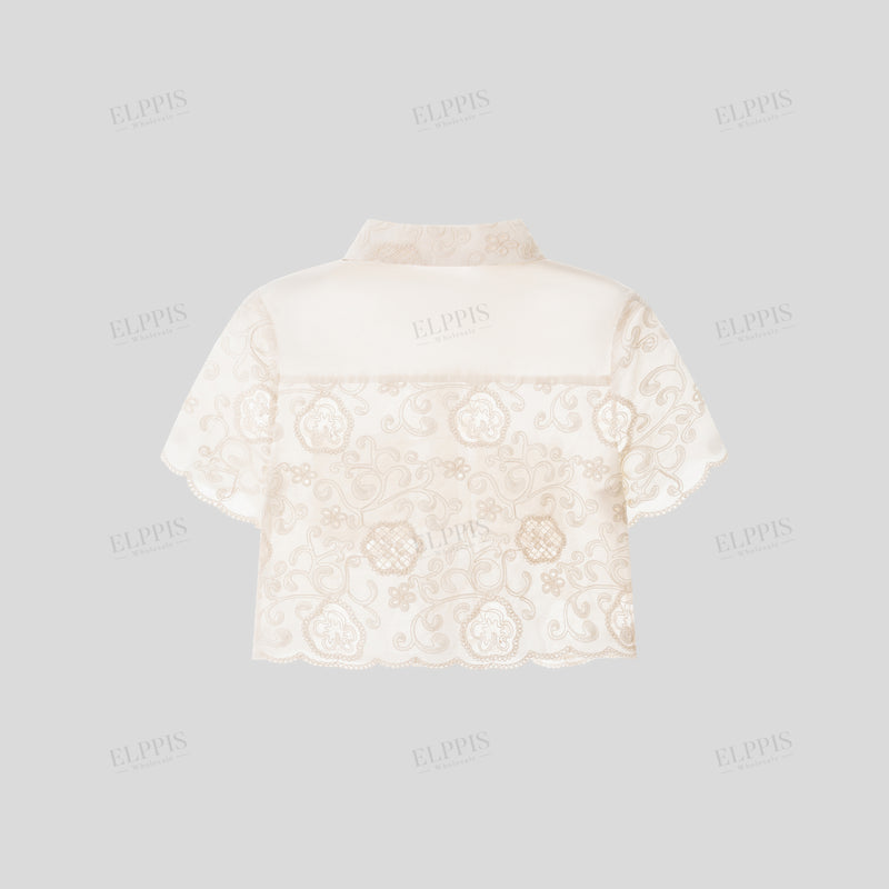 WZUA1187 Lace Embroidery Shirt and Shorts Set