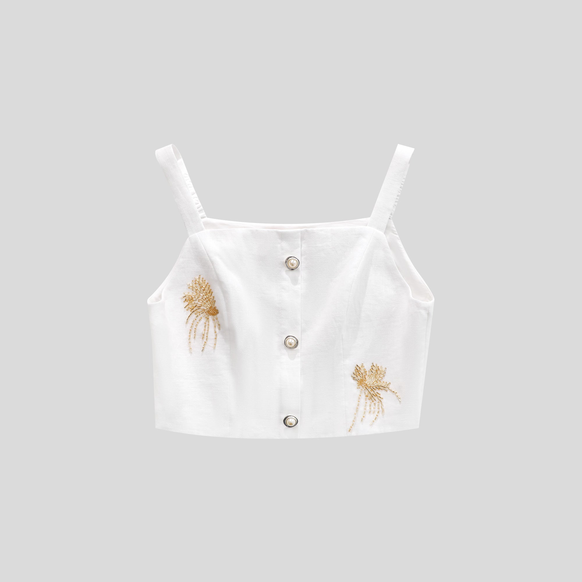 WZUA1044T Embroidered Button-Up Crop Top