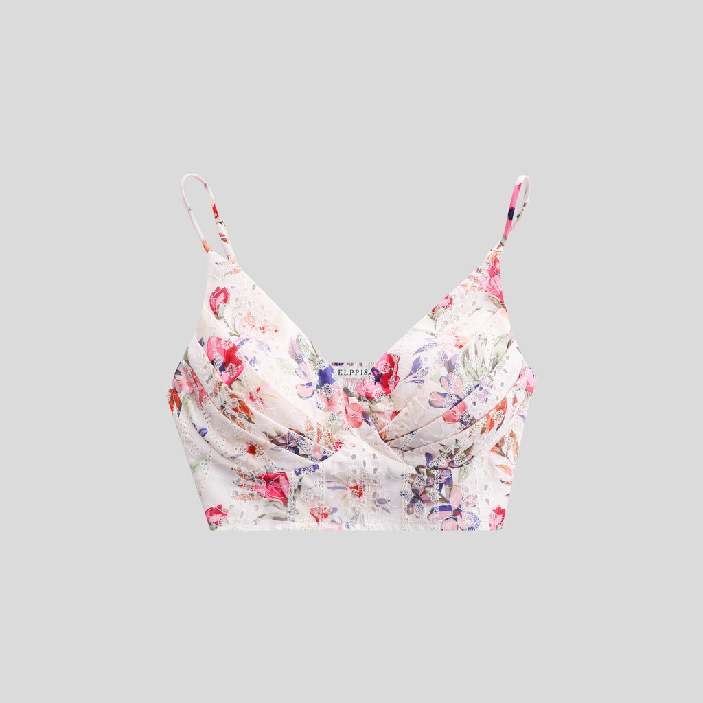 WZUA1026-Floral Eyelet Two-Piece Shorts Set