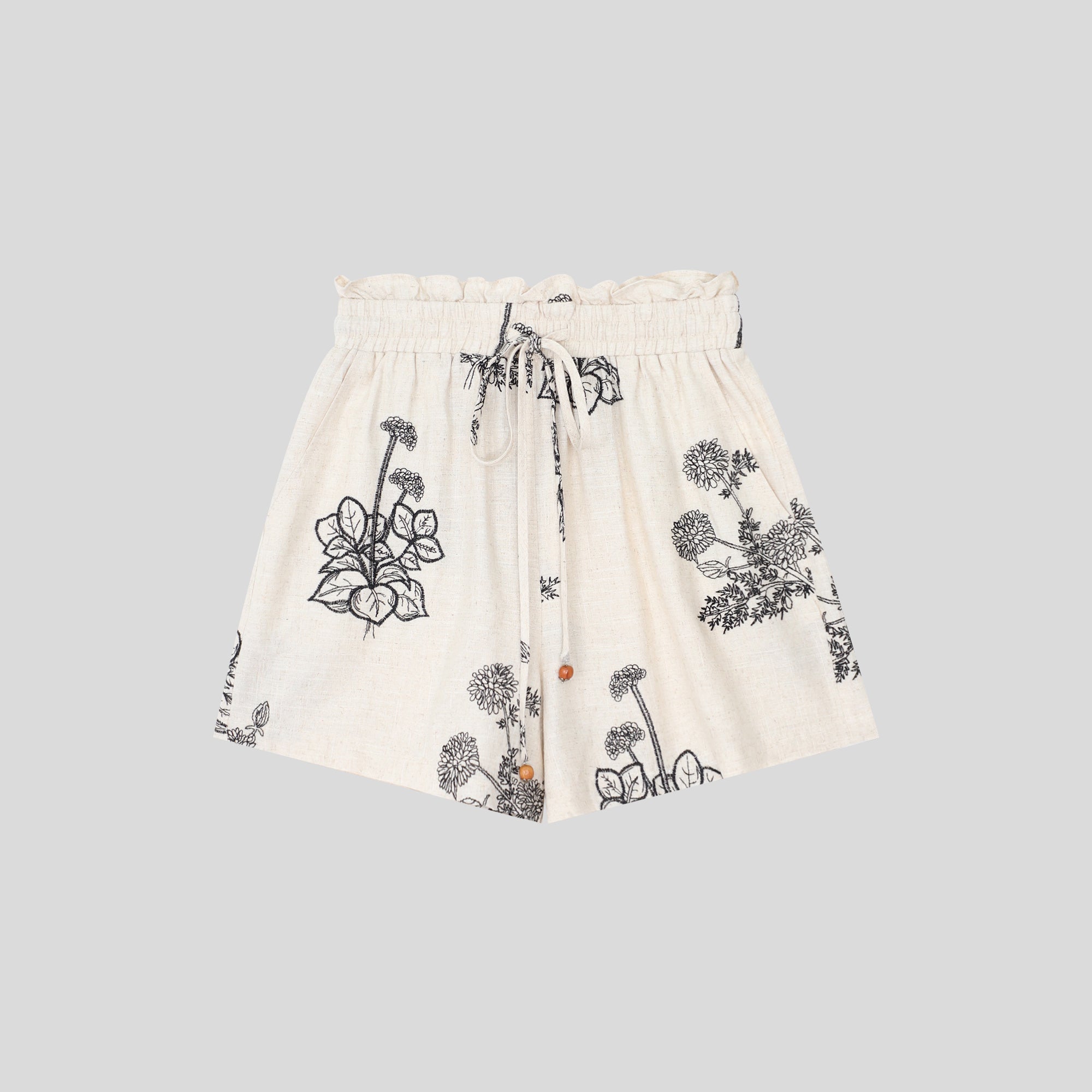 WZUA1049-Linen Embroidered Two-Piece Shorts Set